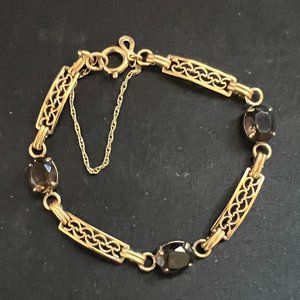 Vintage Amco 14K G.O. (Gold Overlay) Faceted Brown Glass Rhinestone Bracelet